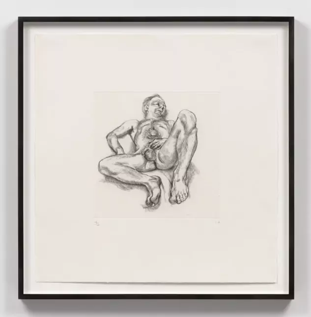 Lucian Freud, Naked Man on a Bed, 1990, etching