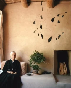 Georgia O’Keeffe at home in New Mexico with her beloved Alexander Calder mobile, gifted to her by the artist in 1942.