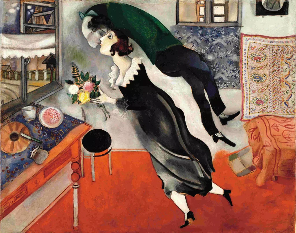 Marc Chagall, Birthday , Oil on Cardboard , 1915, MOMA, Museum of Modern Art in New York.