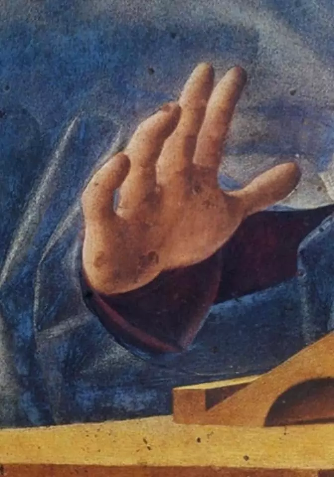 Detail 2 Virgin Annunciate by Antonello da Messina, Galleria Regionale della Sicilia, Palermo